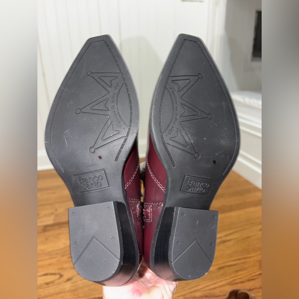 Franco Sarto Lance 2 Western Mid Calf Cowboy Boots Bordeaux Gloss (5) - Picture 6 of 7